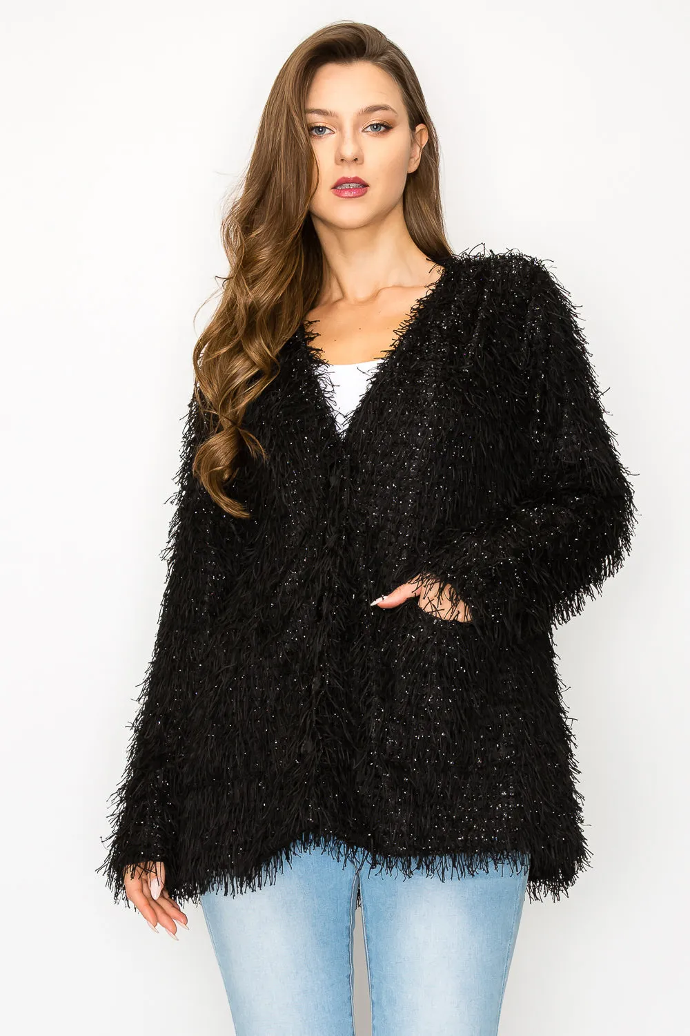 WEMMA SPARKLING FEATHERED EYELASH JACKET