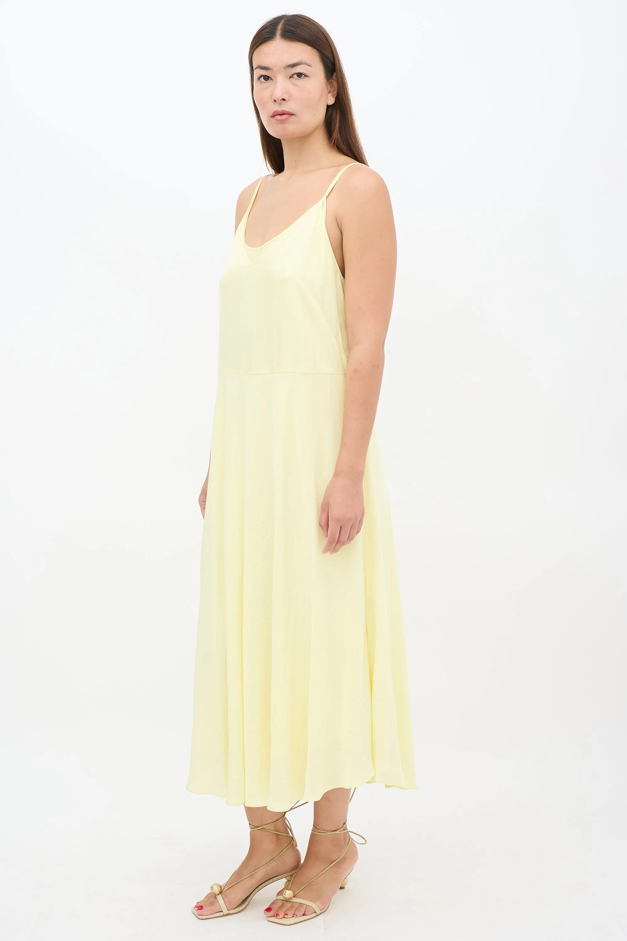 Yellow Layered V-Neck Midi Dress