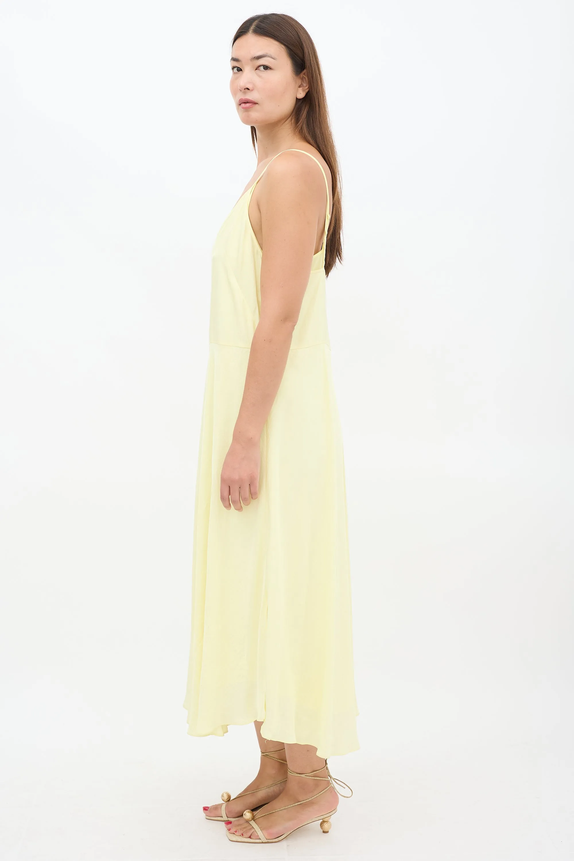 Yellow Layered V-Neck Midi Dress
