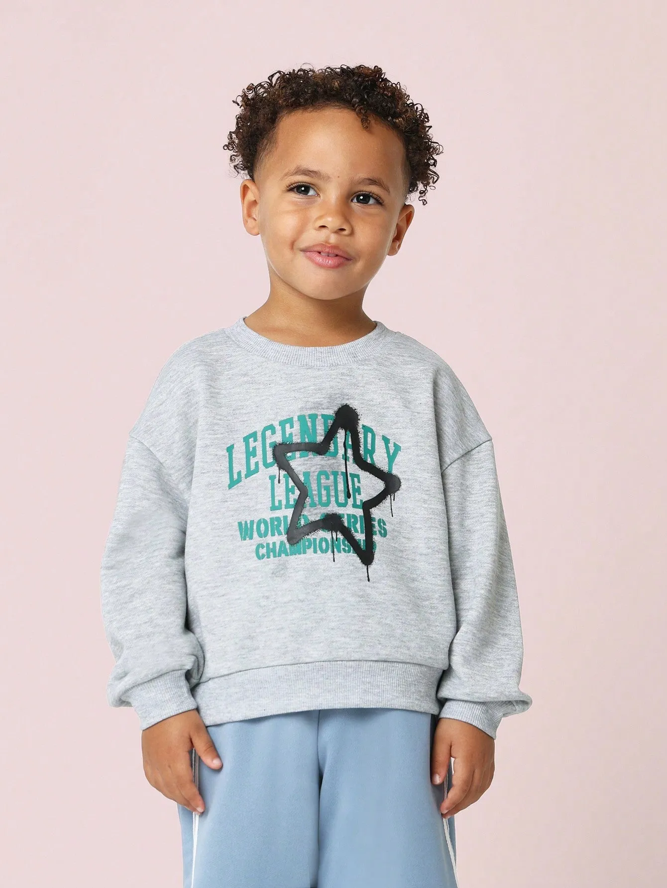 Young Boys Comfy Graphic Print Sweatshirt And Jogger 2 Piece Set
